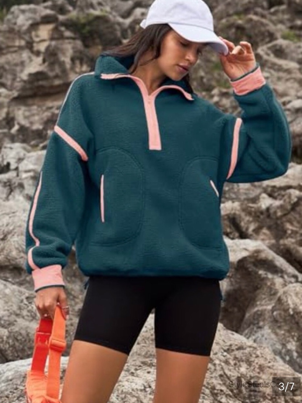 Altar’d State Green + Pink Half-Zip Fleece Pullover - Women